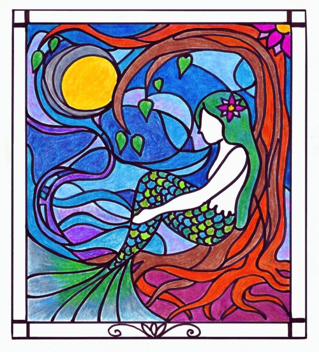 Mermaid Stained Glass by Kathy Nutt